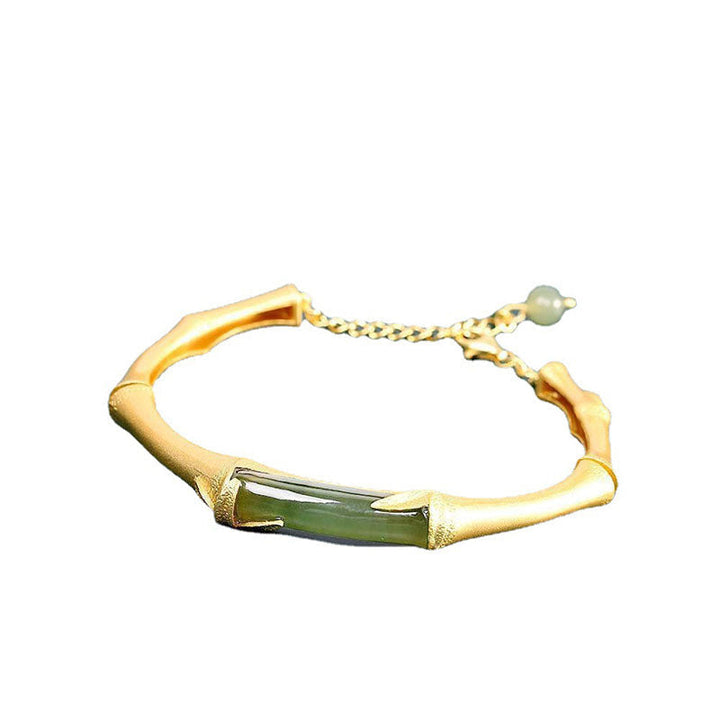 Bamboo Leaf Natural Emerald Jade Stone Bracelet