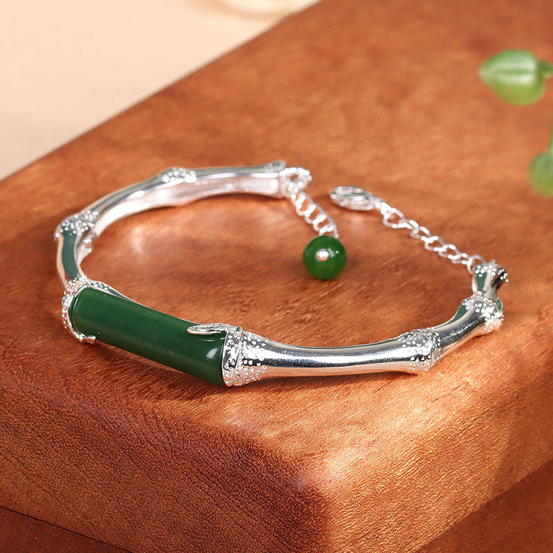 Bamboo Leaf Natural Emerald Jade Stone Bracelet