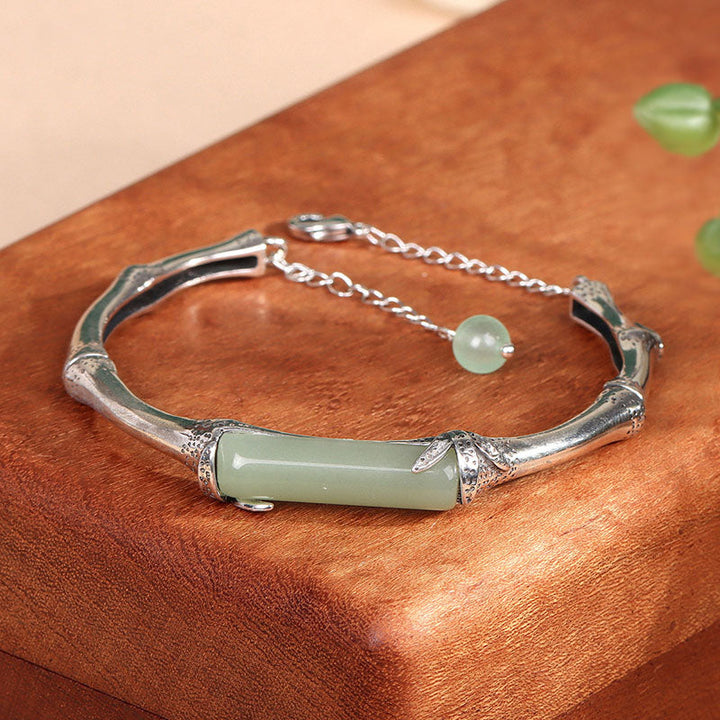 Bamboo Leaf Natural Emerald Jade Stone Bracelet