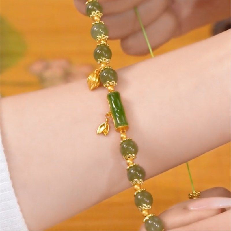 Rising Bamboo Natural Emerald Jade Stone Bracelet
