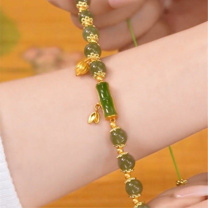 Rising Bamboo Natural Emerald Jade Stone Bracelet