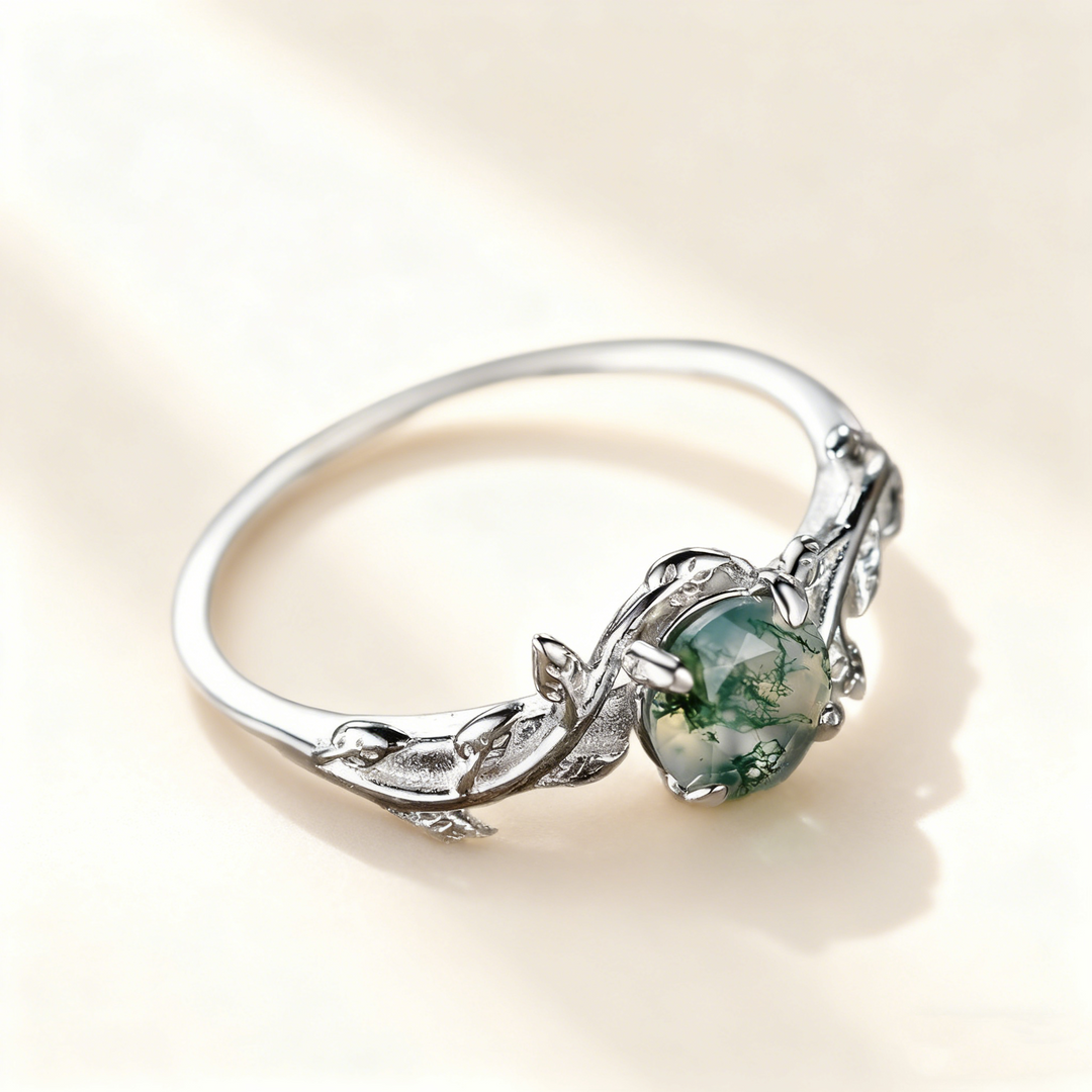 Moss Agate Vine Ring