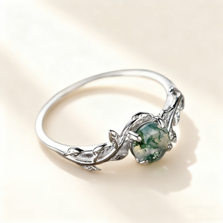Moss Agate Vine Ring
