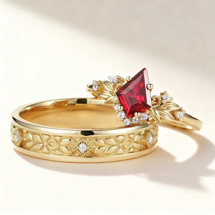 Red Sapphire &amp; Diamond Couple Rings