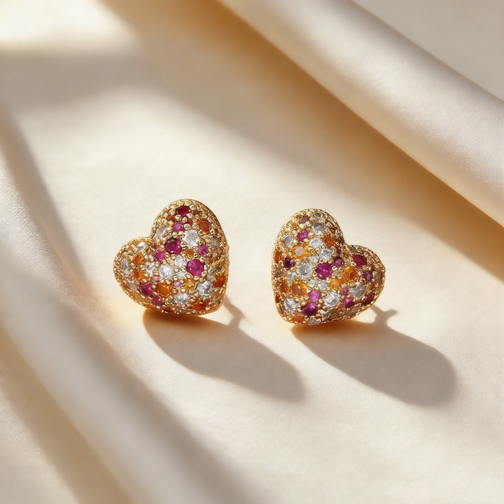 Multicolor Crystal Heart Stud Earrings &amp; Necklace Set