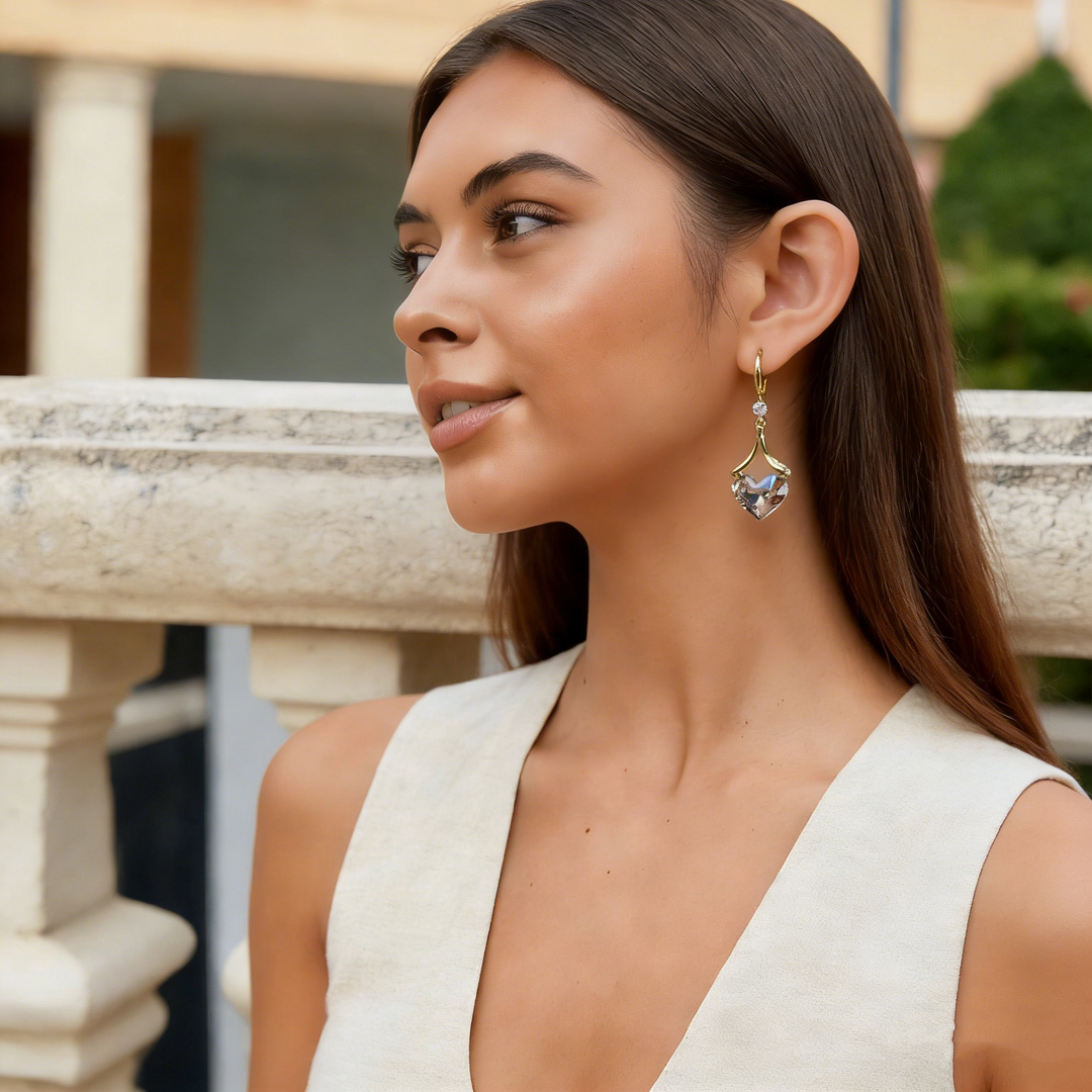 Natural Crystal Heart Earrings