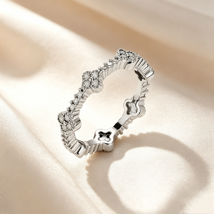 Four-Leaf Clover Crystal &amp; Moissanite Ring