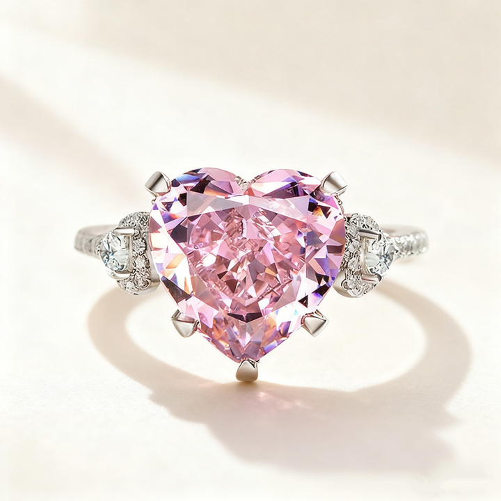 Heart-Cut Pink Crystal Ring &amp; Necklace