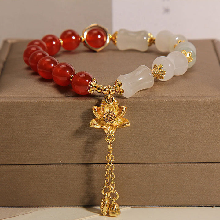 Bamboo Lotus Natural Agate Bracelet