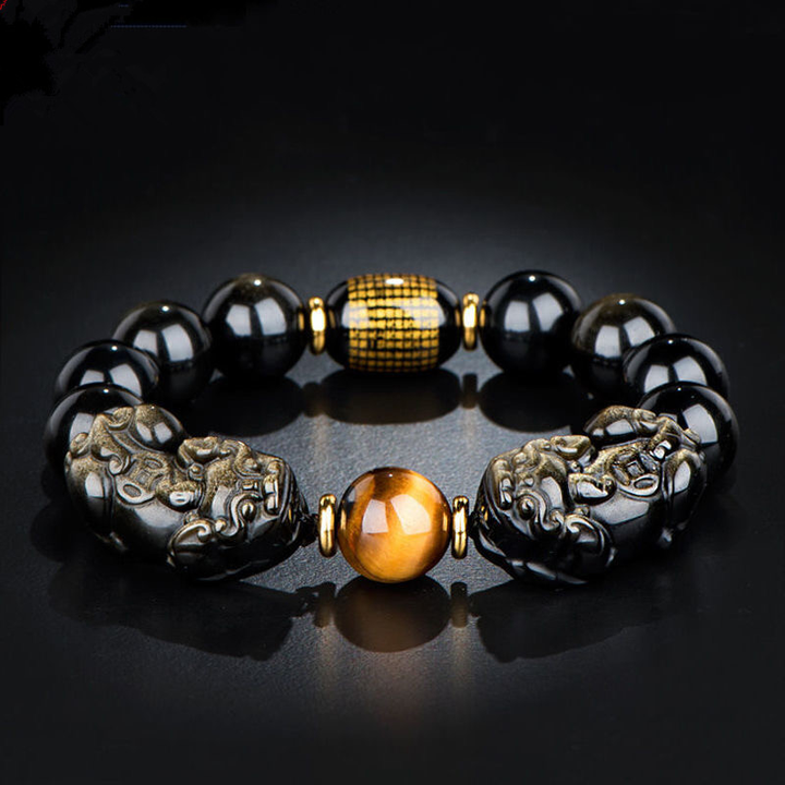 Natural Gold Obsidian Double Pixiu Bracelet