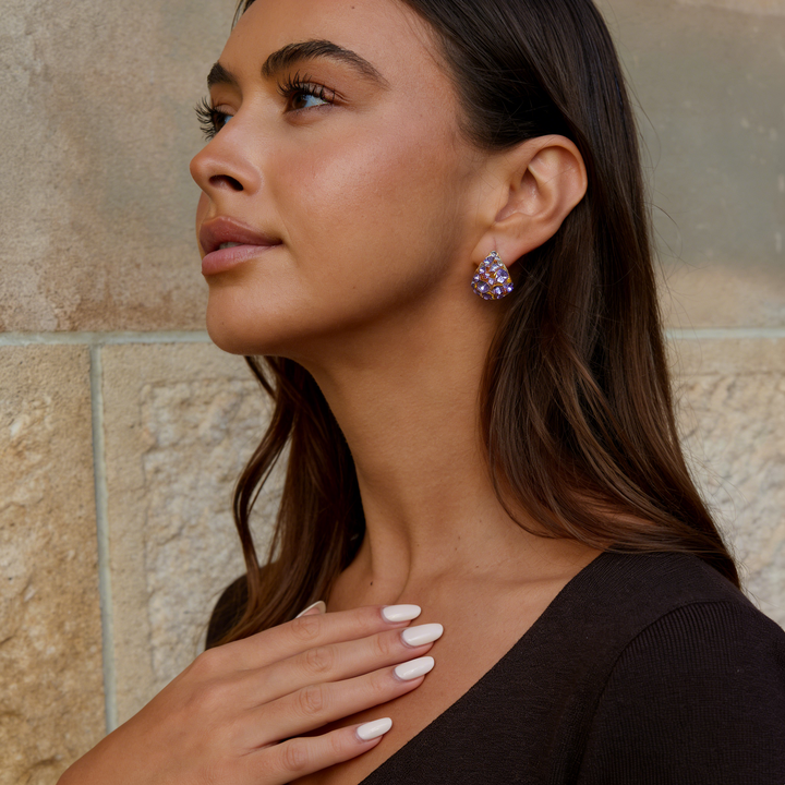 Elegant Amethyst Hollow Basket Earrings