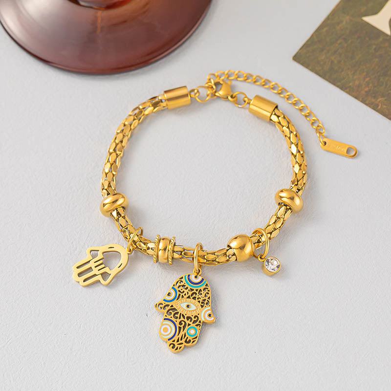 Palm and eyes drop glaze pendant bracelet