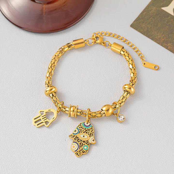 Palm and eyes drop glaze pendant bracelet