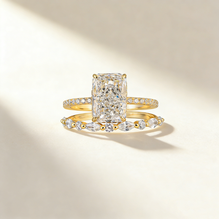 Ultra Sparkling Frost Cut Moissanite Ring Set