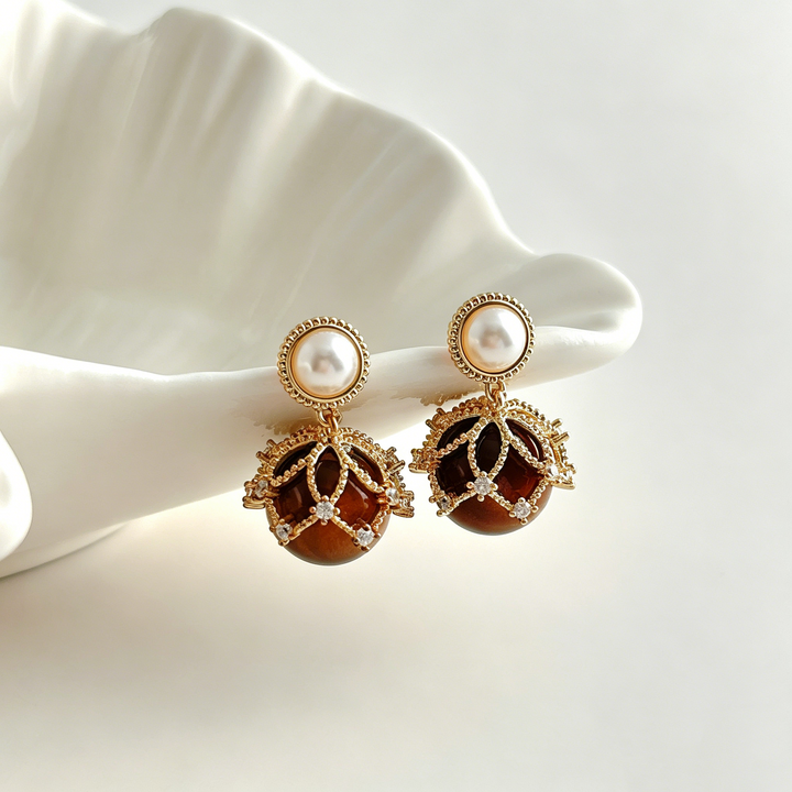 Vintage Lace Cage Gemstone Earrings