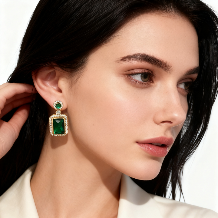 Emerald Agate &amp; Diamond Earrings
