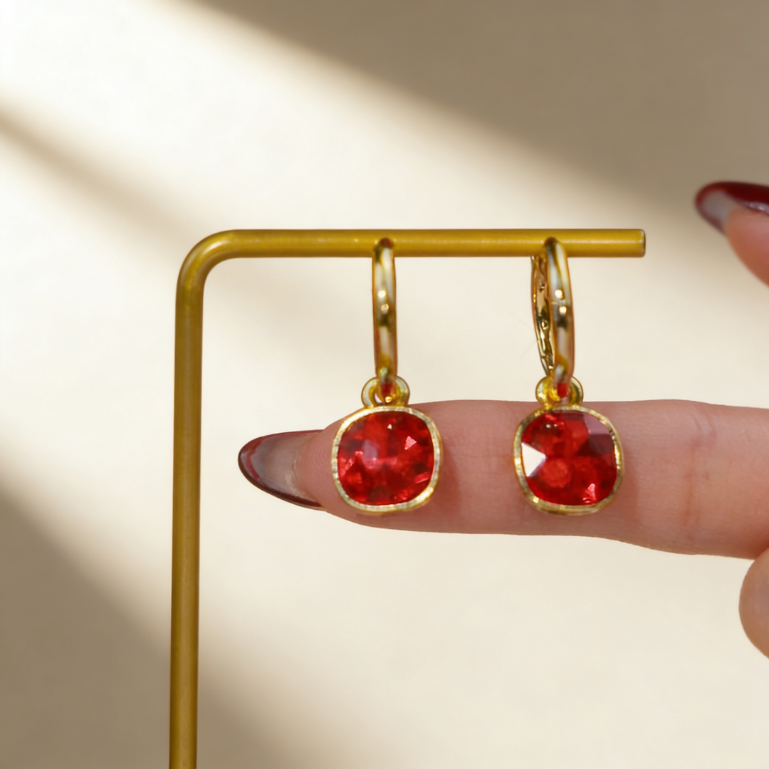 Square Ruby Earrings