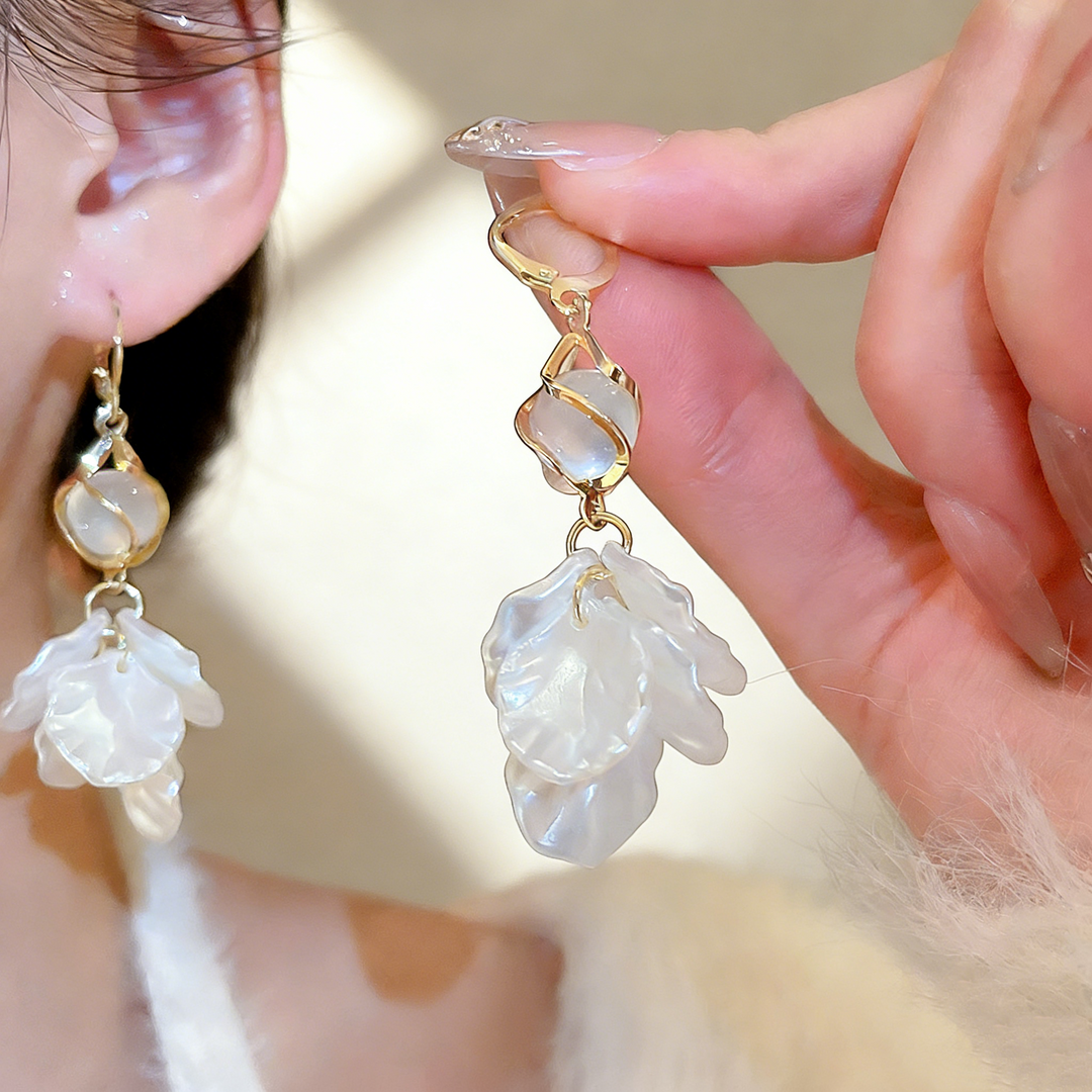 Pearl Petal Tassel Earrings