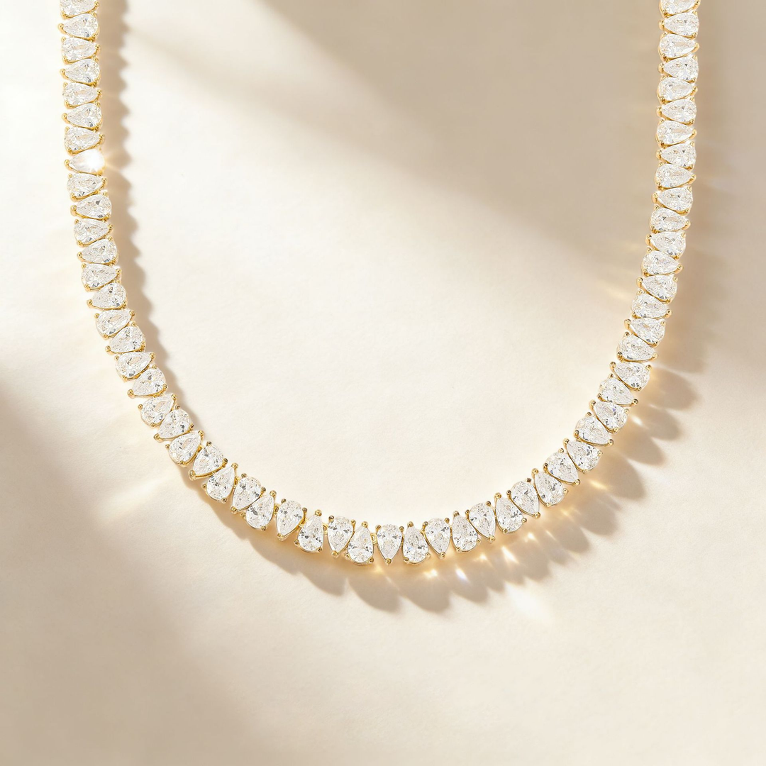 Pear-Shaped Full-Diamond Tennis Necklace