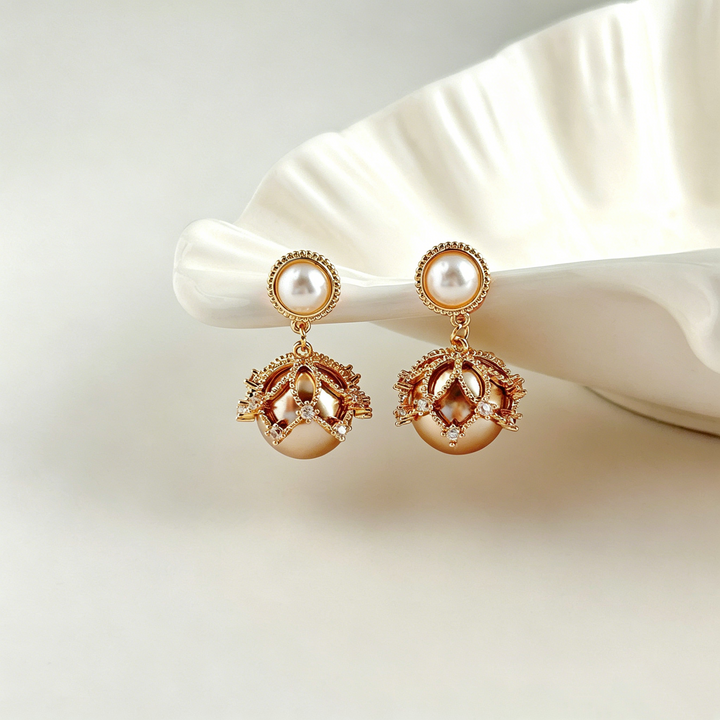 Vintage Lace Cage Gemstone Earrings