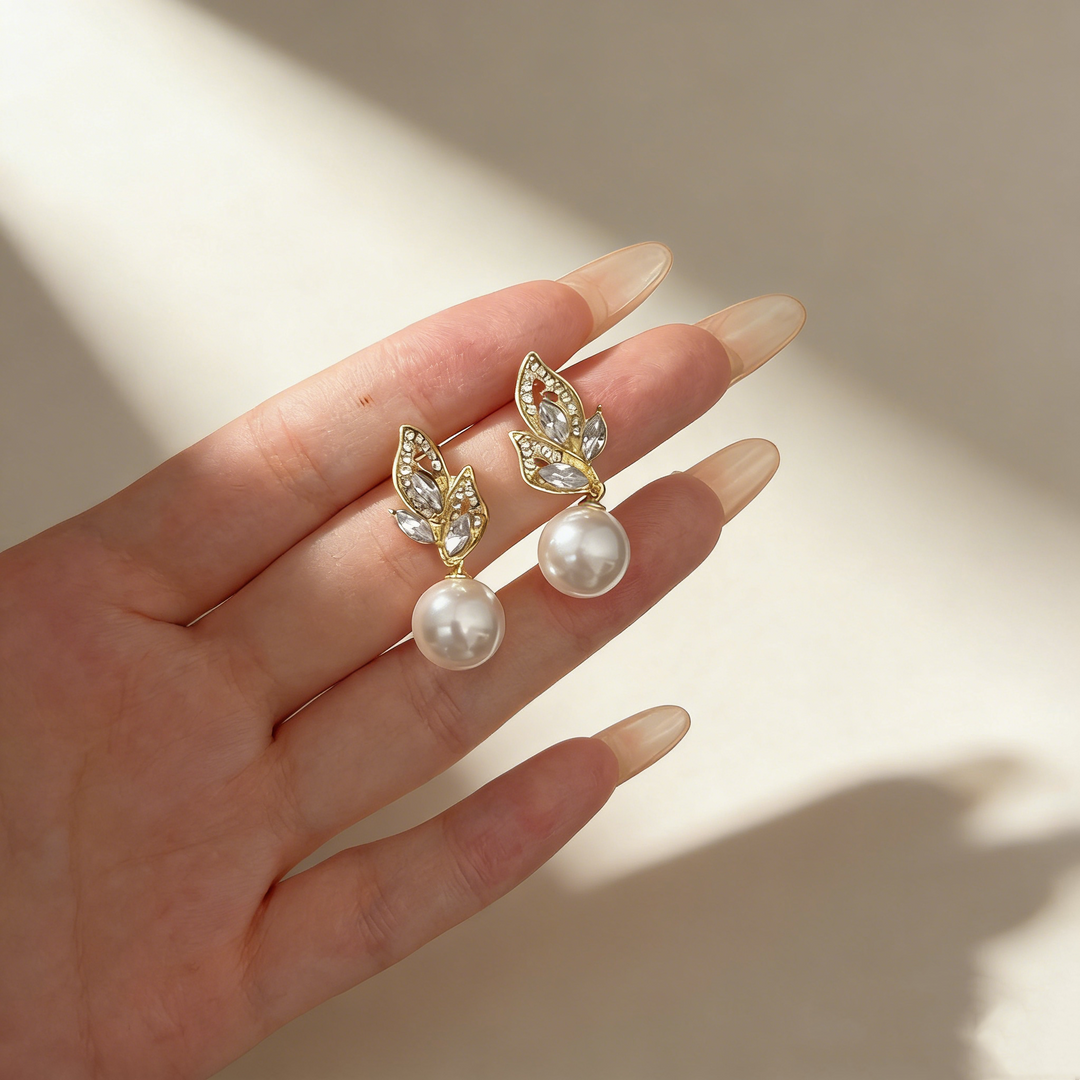 Leaf Pearl Drop Earrings