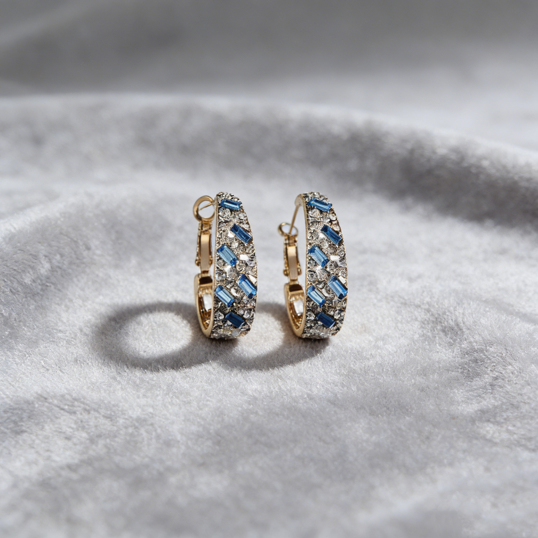 Natural Blue Crystal Hoop Earrings