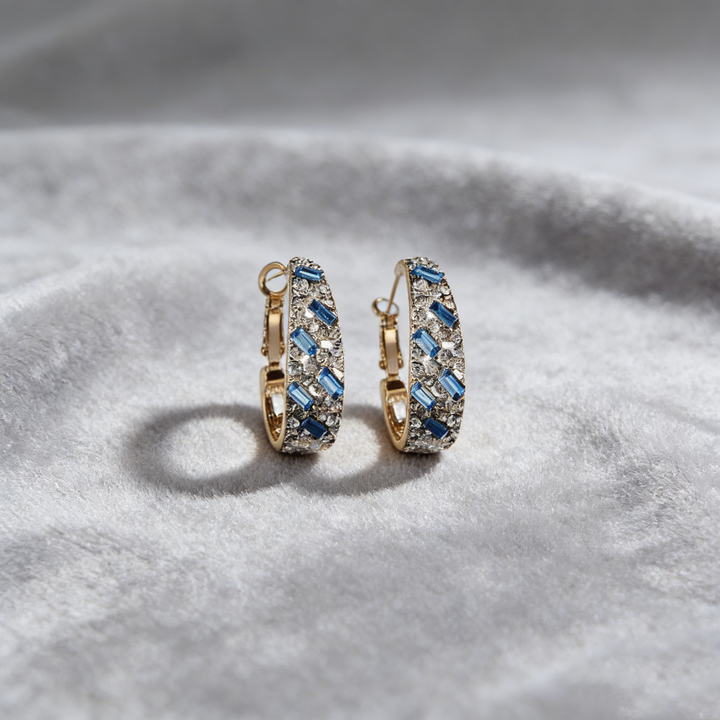 Natural Blue Crystal Hoop Earrings