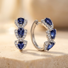 Silver Sapphire Halo Hoop Earrings 1