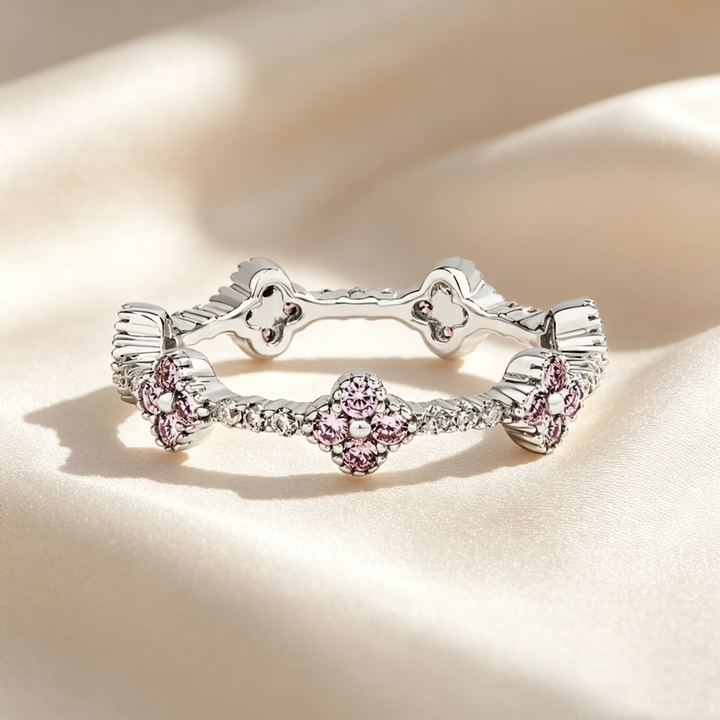 Four-Leaf Clover Crystal &amp; Moissanite Ring
