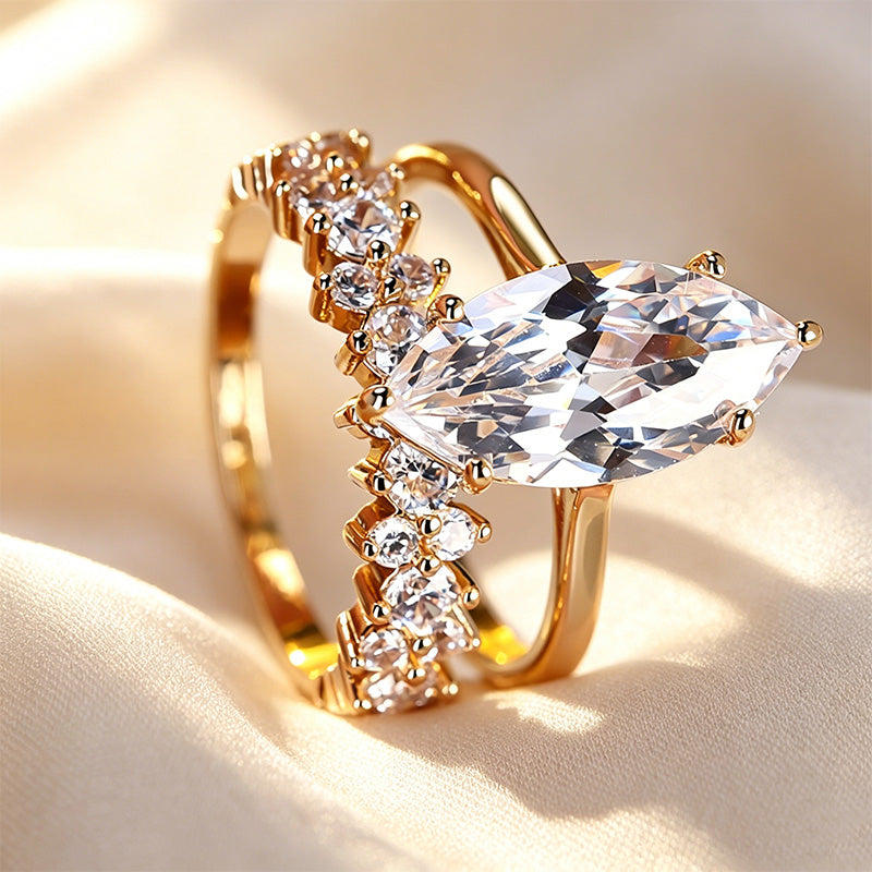 Marquise-cut two-piece ring set that can be stacked