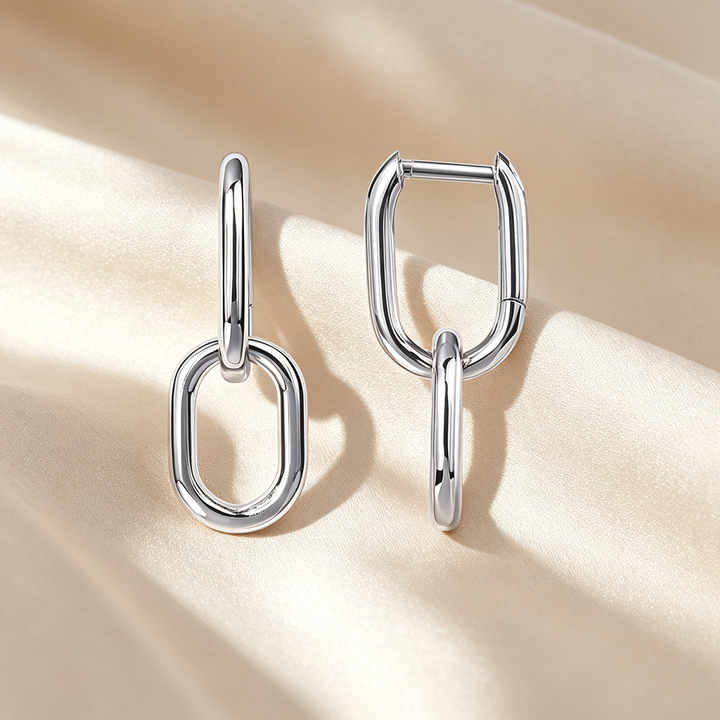 Double Link Rectangular Hoop Earrings