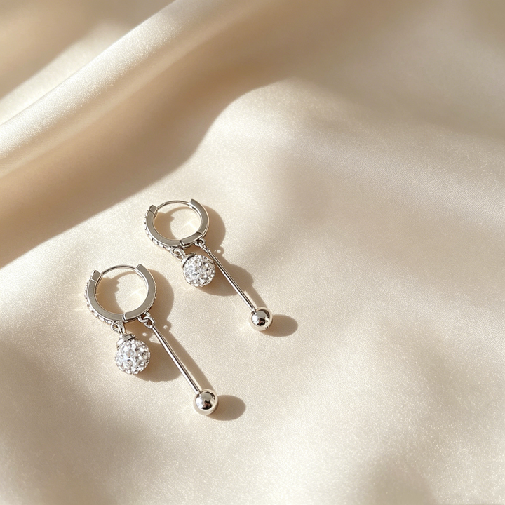 Pavé Sphere Drop Bar Hoop Earrings