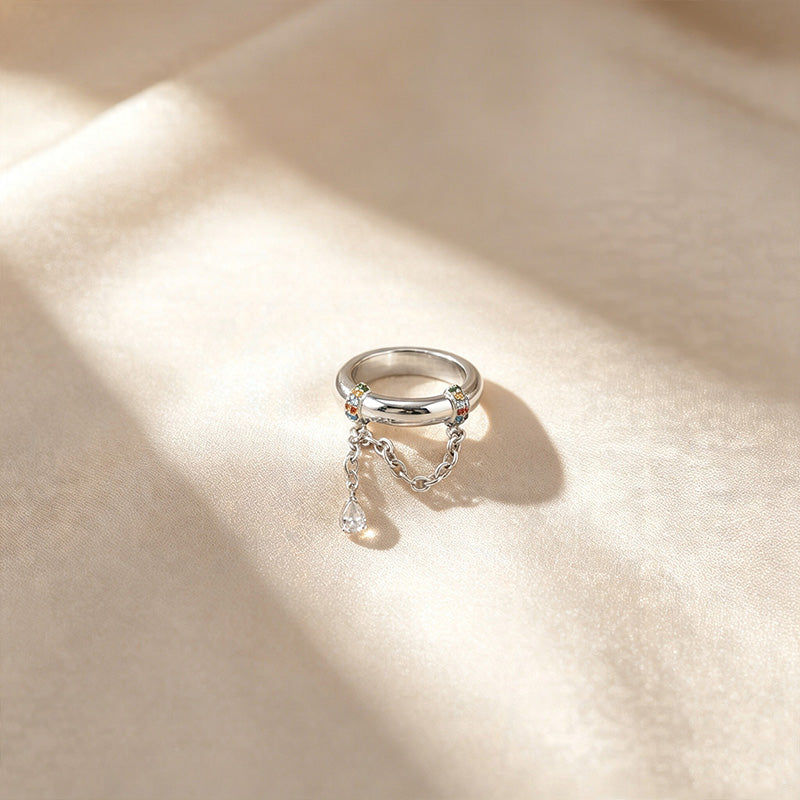 Paved Wide Chain Drop Ring