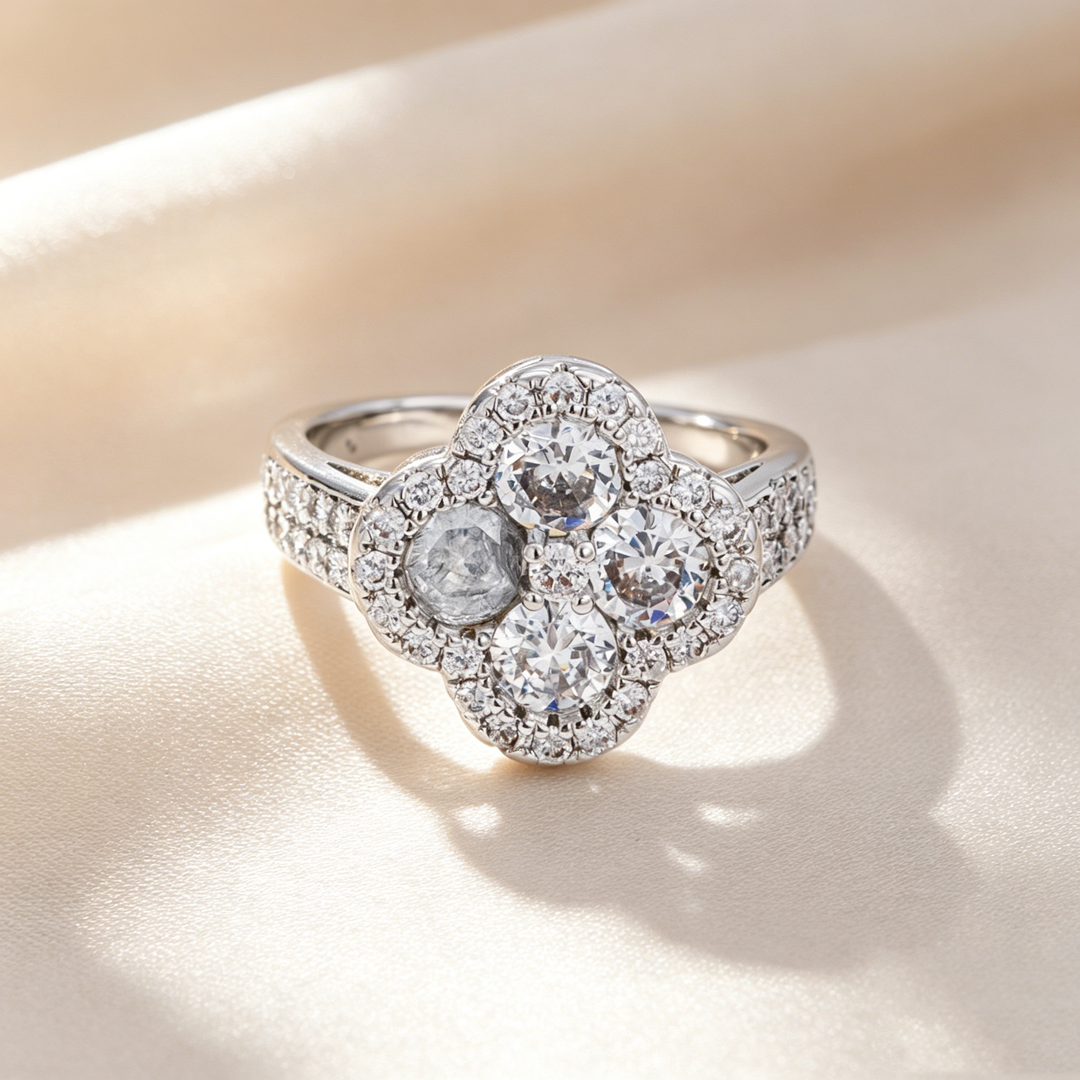Four-Leaf Clover 4-Stone Cluster Full Paved Ring