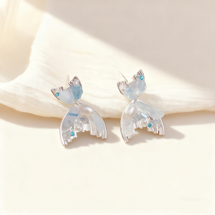 Natural Crystal Mermaid Tail Pearl Earrings