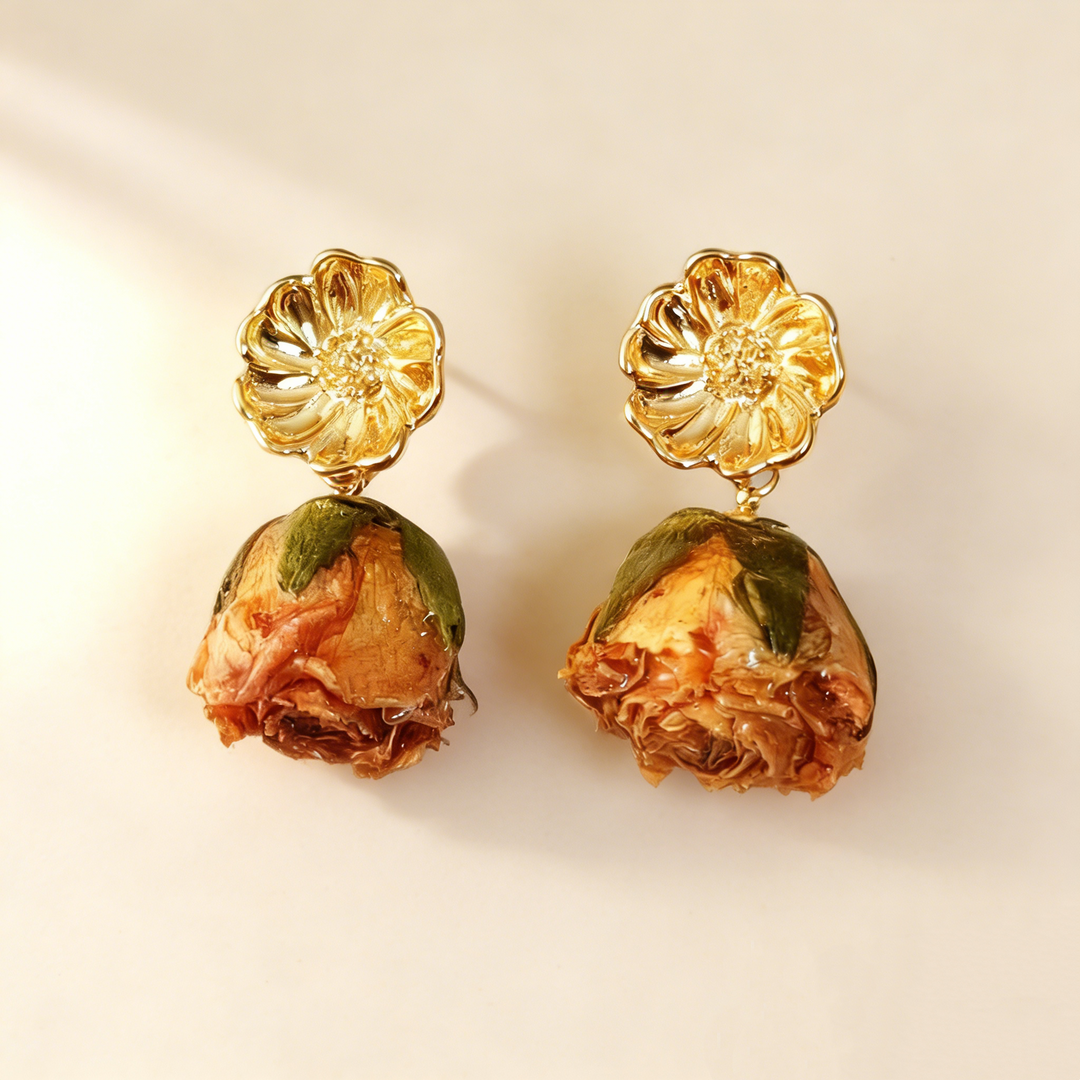 Handcrafted Yellow Rose Earrings