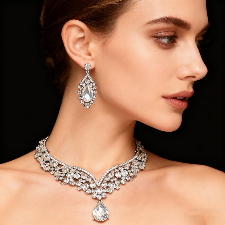 Clear Crystal &amp; Diamond Necklace &amp; Earring Set