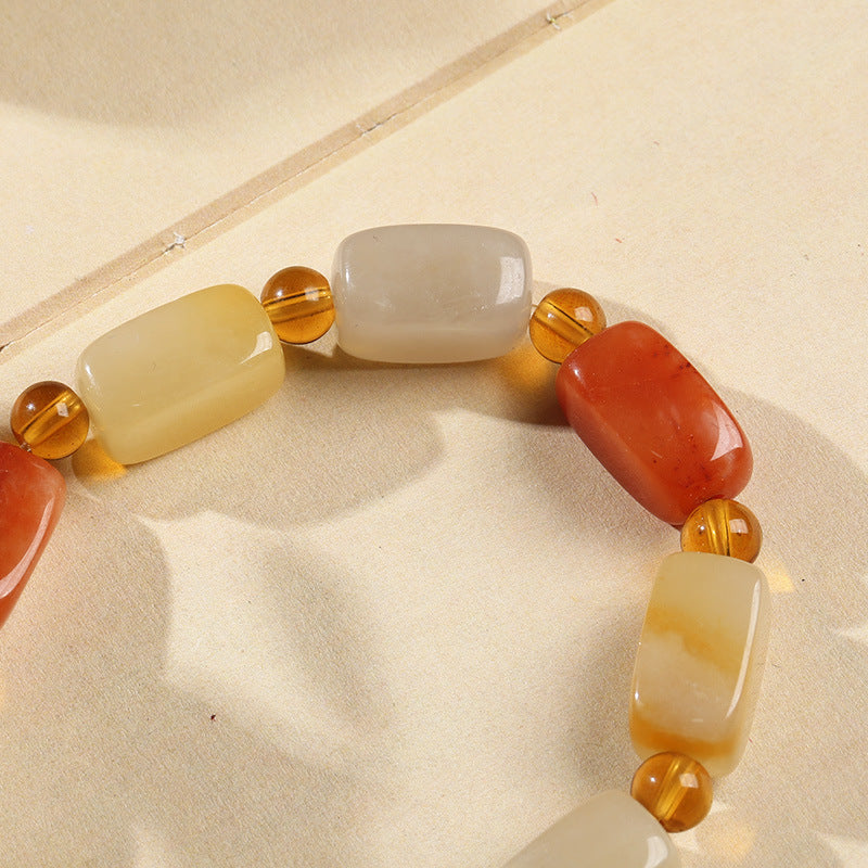 Square long bone Natural Emerald Jade Stone bracelet