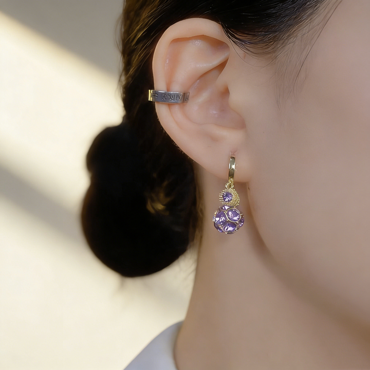 Purple Gemstone Ball Earrings