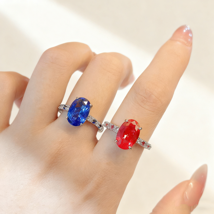 Ruby &amp; Sapphire Pavé Ring Set
