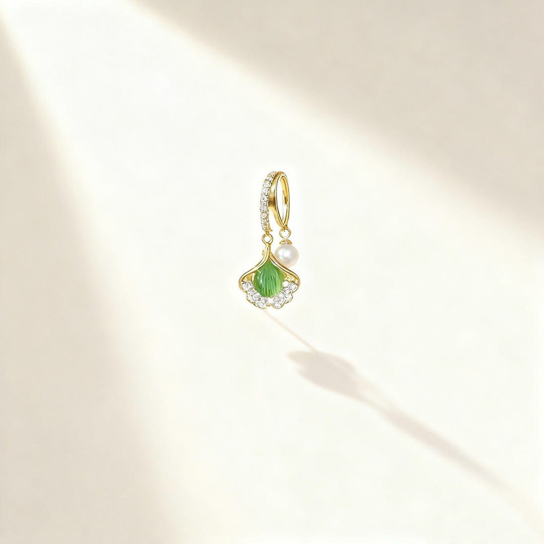 Ginkgo Leaf Green Agate & Pearl Double-Layer Earrings
