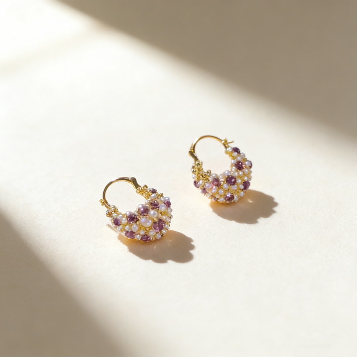 Purple Amethyst Pearl Basket Earrings