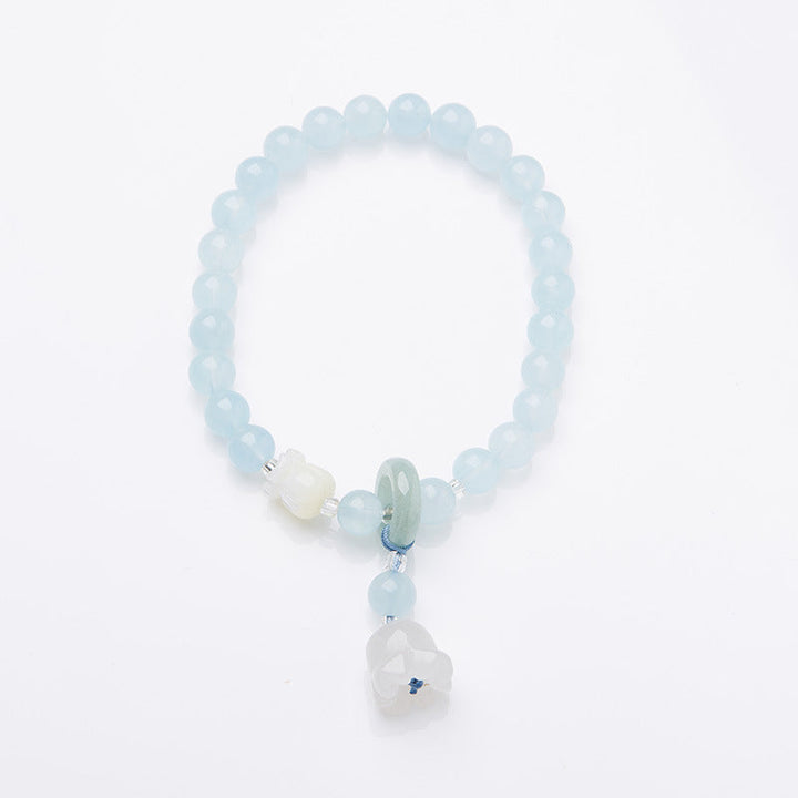 Lily of the Valley and Pumpkin Natural Emerald Jade Stone Bracelet