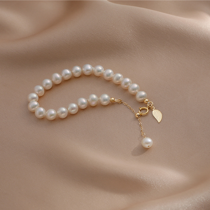 Gold Leaf Pearl Bracelet