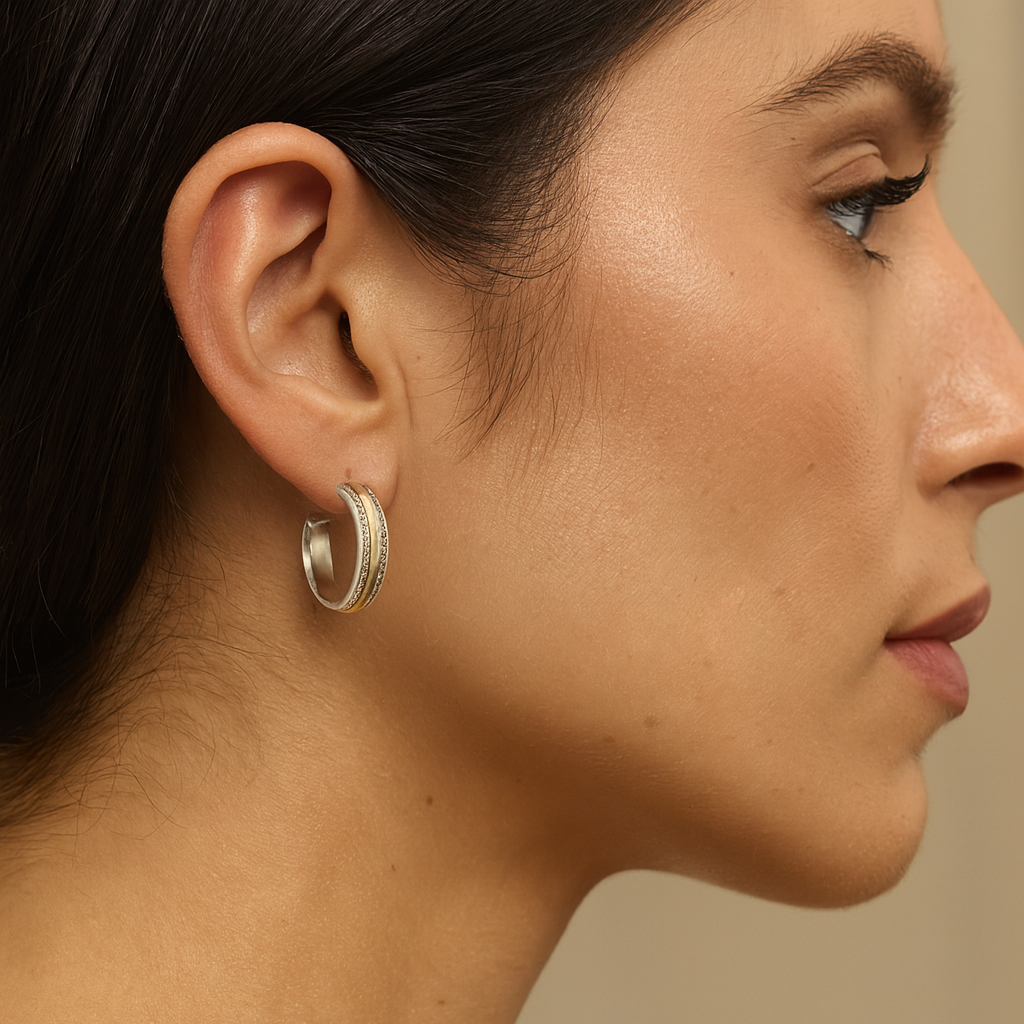 Mia - Vintage Gold Line Silver Earrings