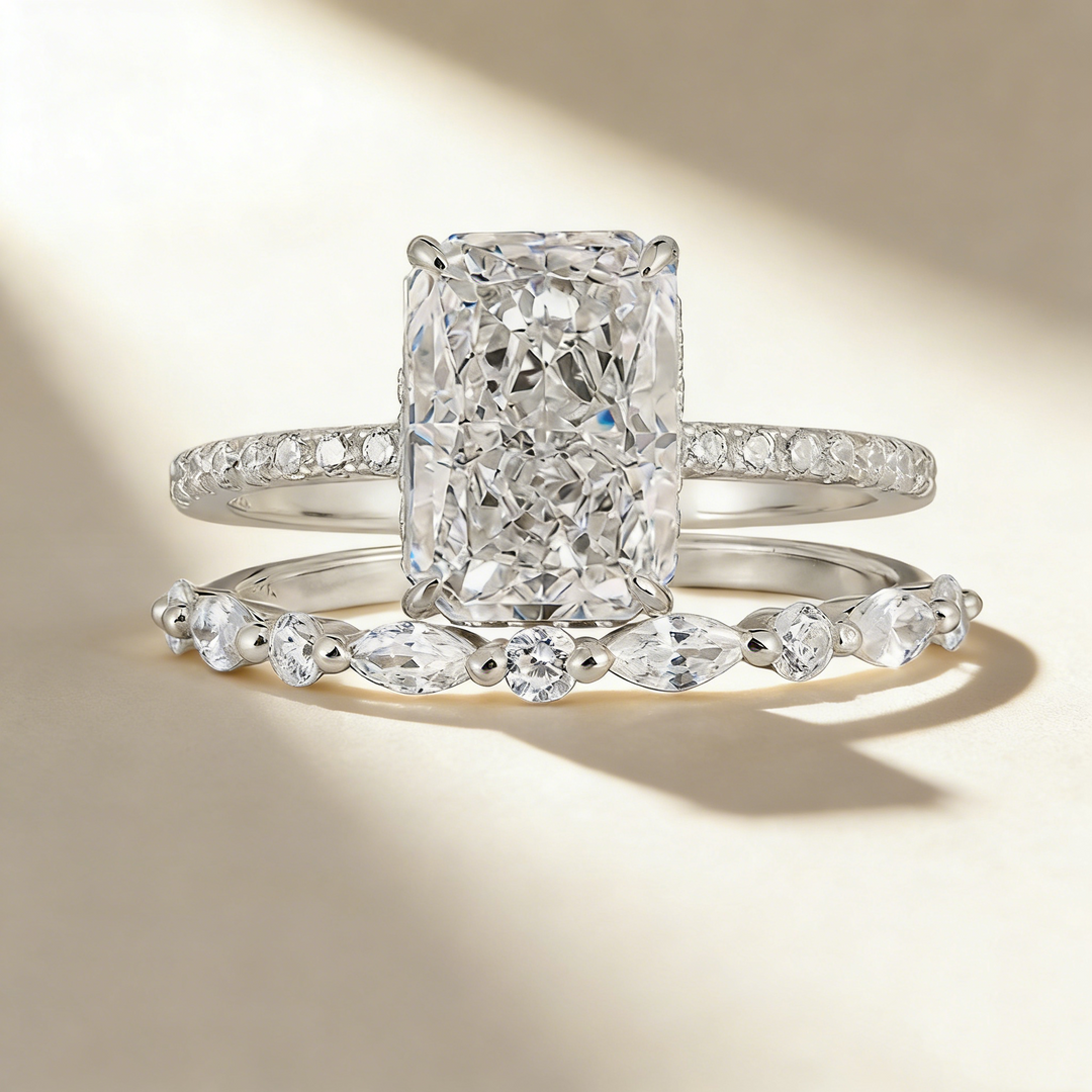 Ultra Sparkling Frost Cut Moissanite Ring Set