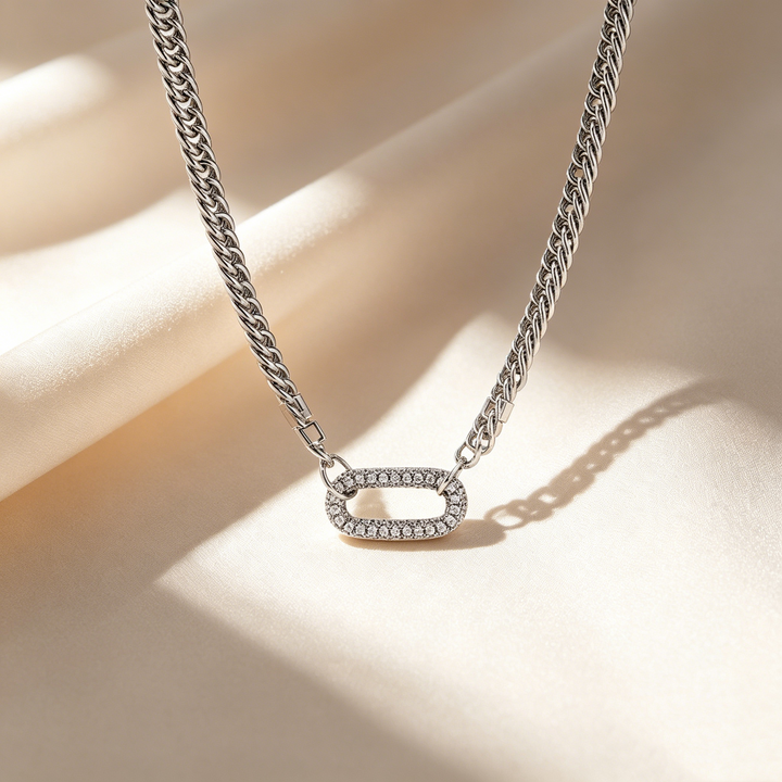 Oval Pavé Cuban Link Necklace