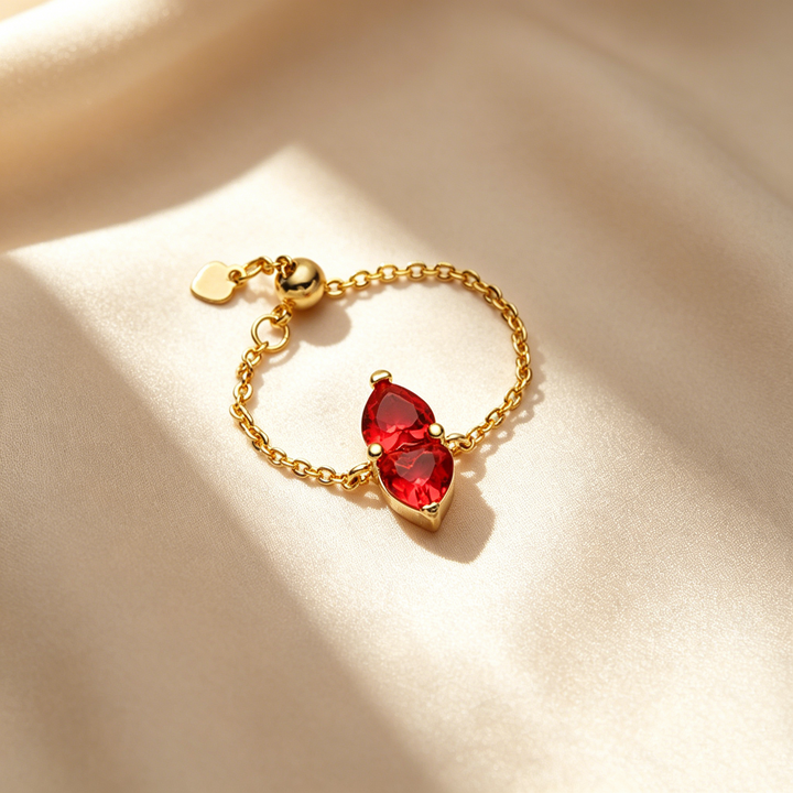 Double Teardrop Crystal Adjustable Chain Ring