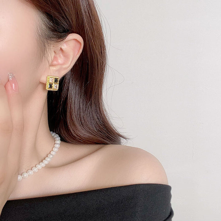 Black and white sterling silver earrings
