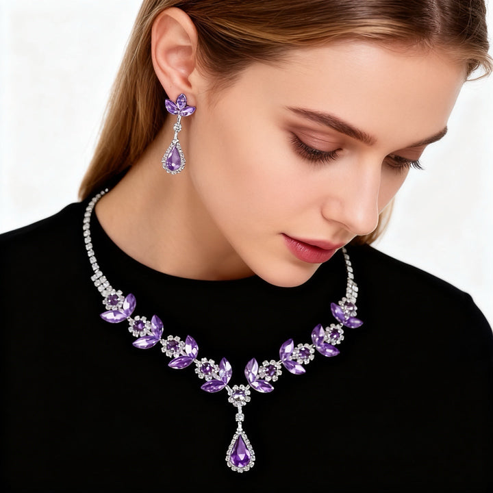 Amethyst Teardrop Flower Necklace &amp; Earring Set